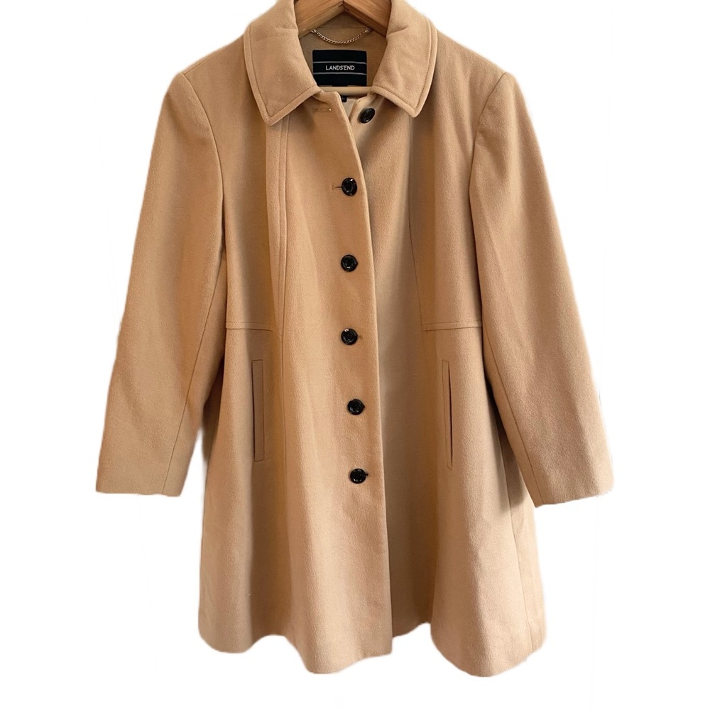 Lands' End Women's Plus Size Classic Wool Coat Camel Size 20W